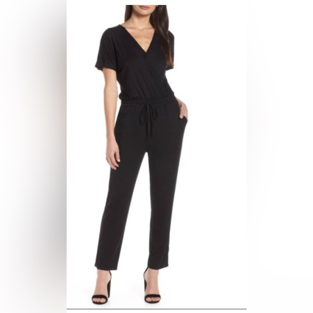 ❤️Chelsea 28 Black Jumpsuit with pockets elastic tie waist straight leg Size MP